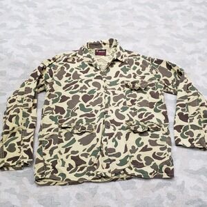 Vintage Nesco Shirt Mens Small Green Frog Skin Camo Long Sleeve Button Hunting